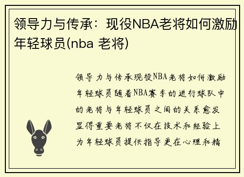 领导力与传承：现役NBA老将如何激励年轻球员(nba 老将)