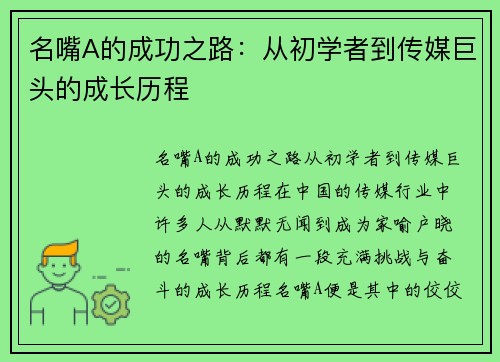 名嘴A的成功之路：从初学者到传媒巨头的成长历程